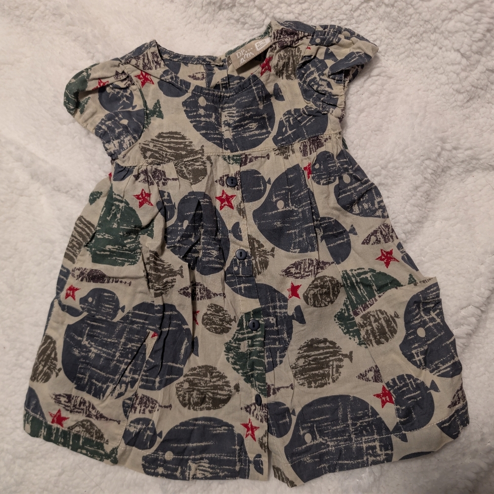 Fish Patterned Toddler Dress With Pockets